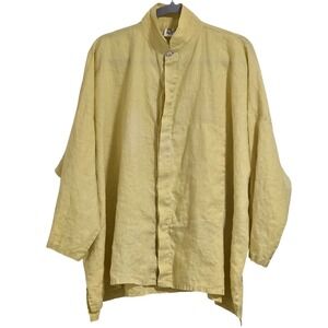 Planet by Lauren G Shirt Womens One Size Yellow 100% Linen Oversized Boxy Blouse